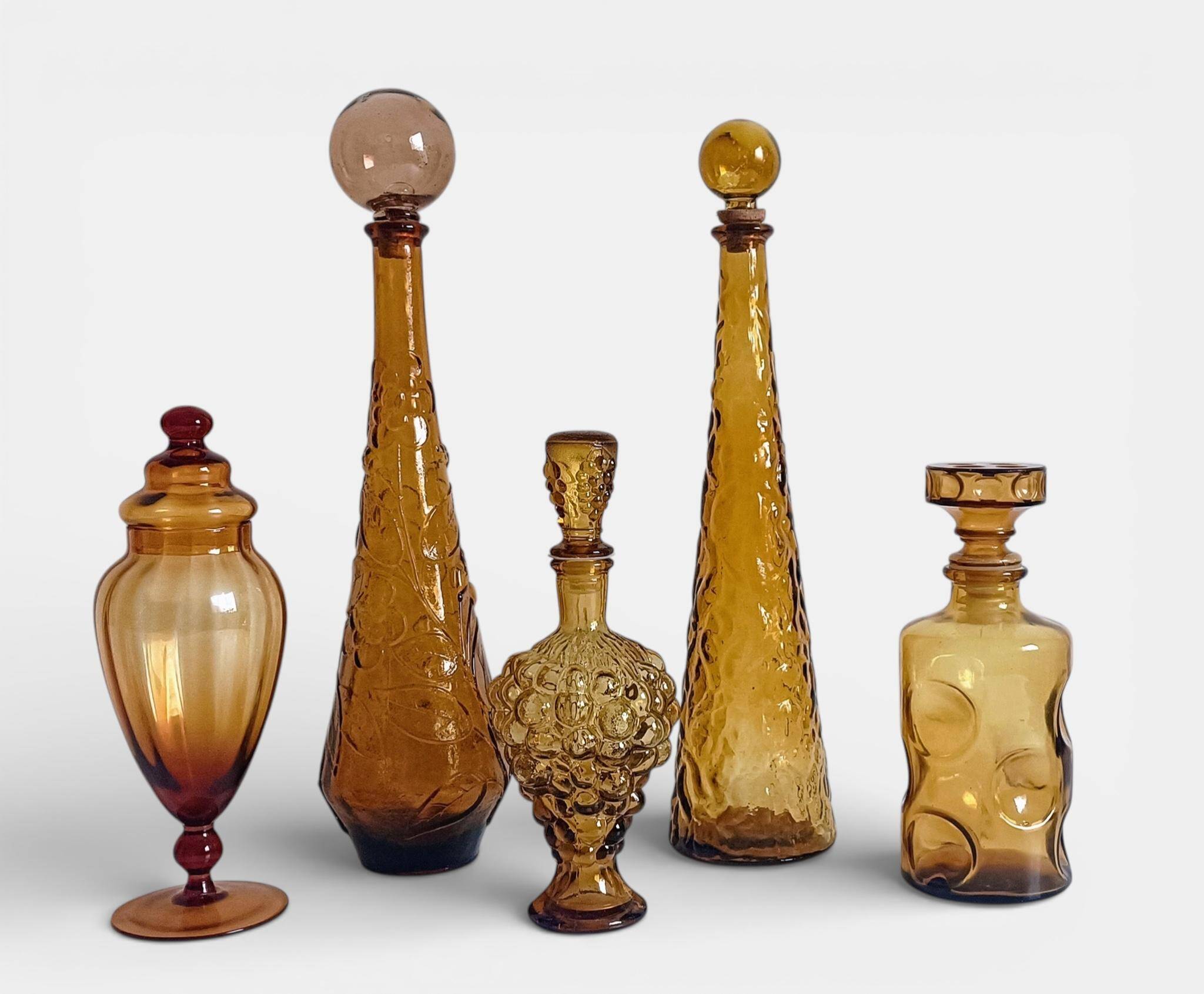 Empoli Amber Glass Decanter Set by Wayne Husted, Handmade in Italy