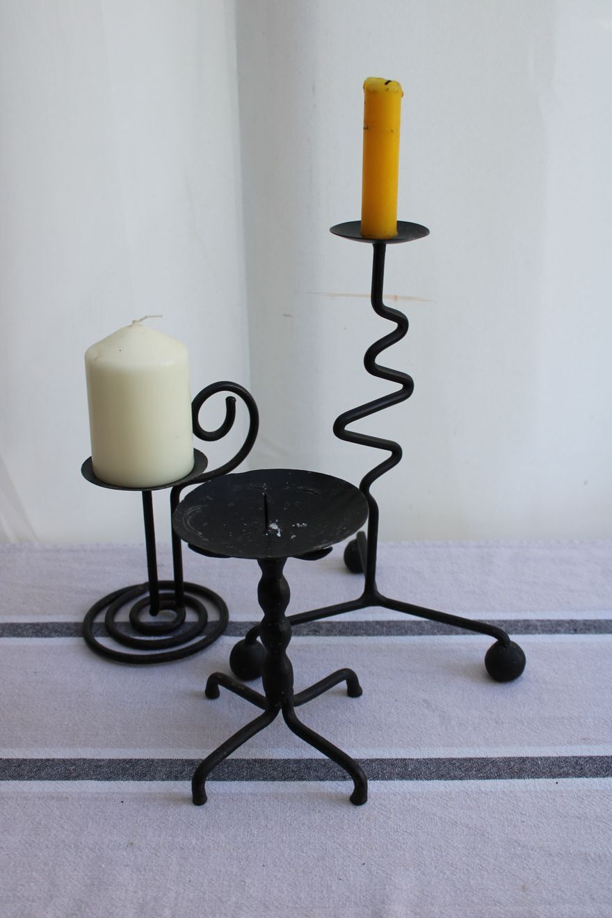 Set of 3 wrought iron candle holders