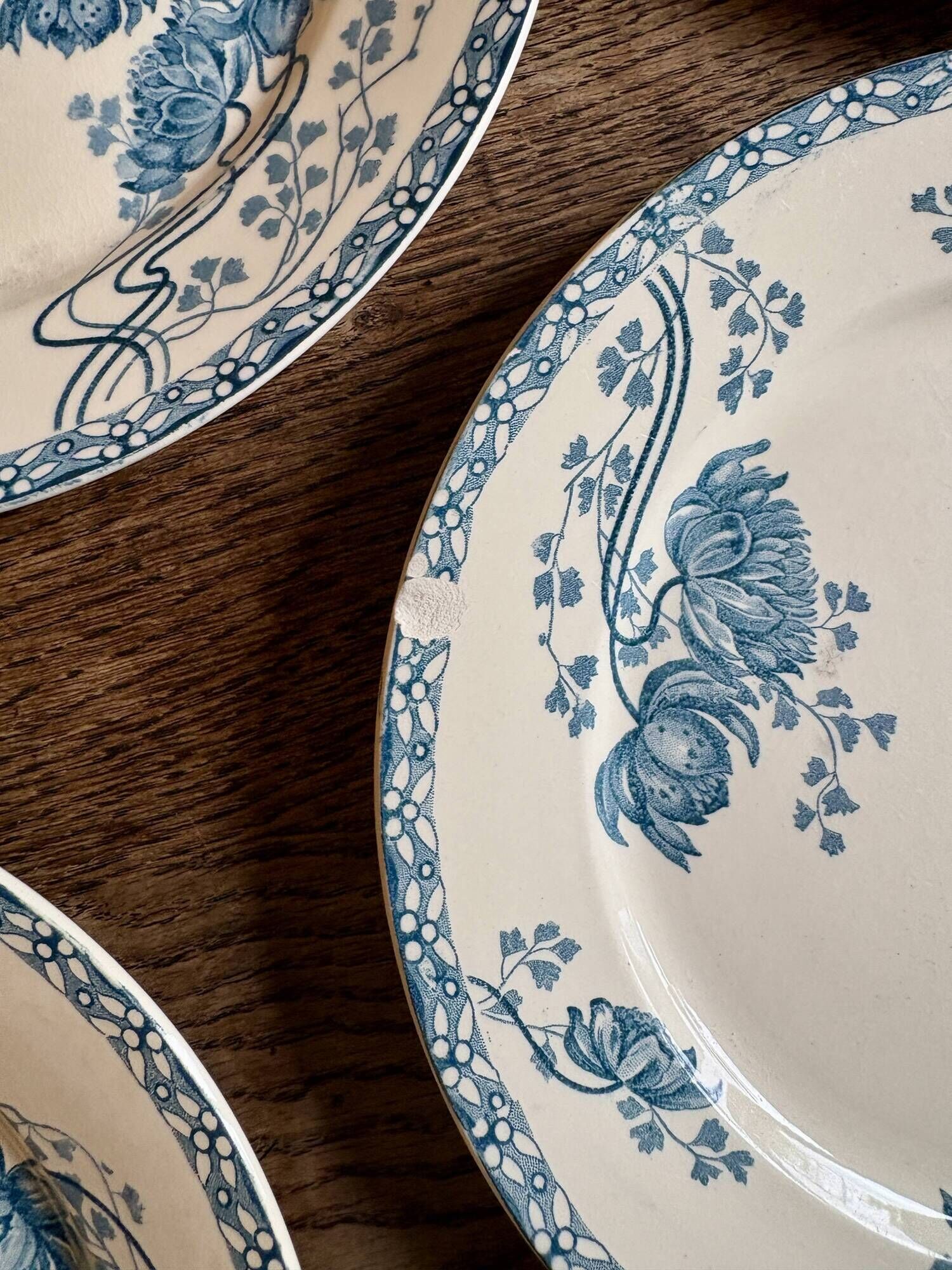 Set of 10 antique flat plates in ironstone, Royat from Sarreguemines.