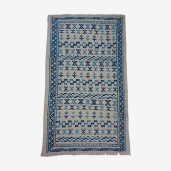 Berber carpet, white and blue 125 x 80 cm