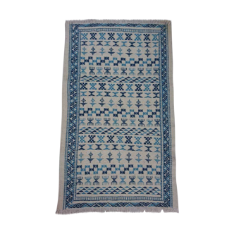 Berber carpet, white and blue 125 x 80 cm