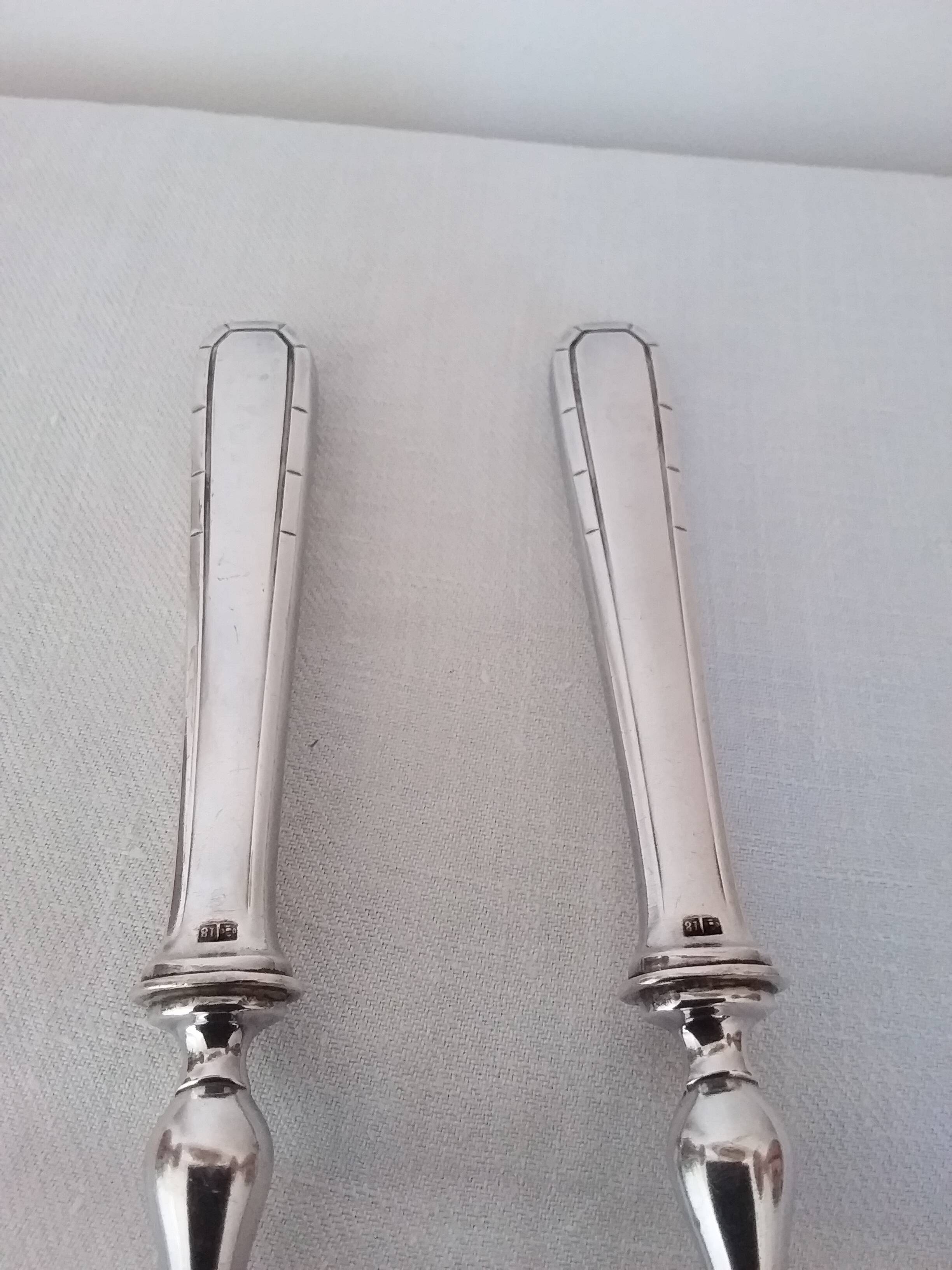 Salad cutlery, Alfénide Christofle, Tosca model, horn and silver metal.