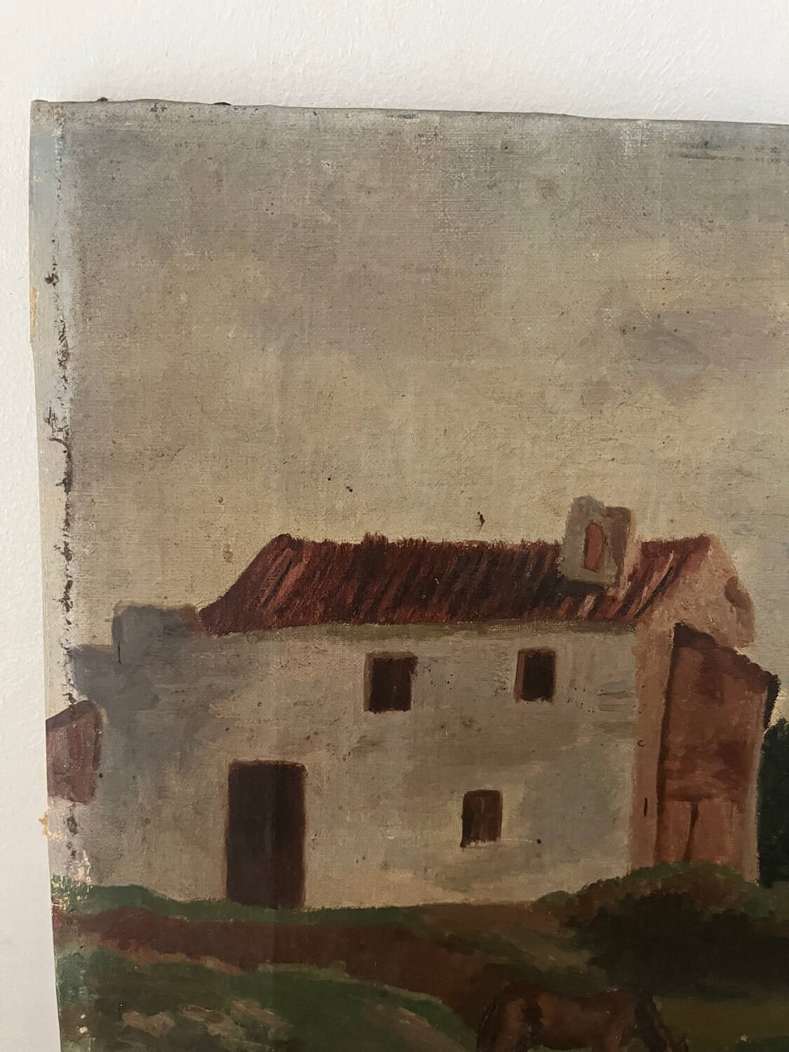 Castelet du pays Cathare, huile sur toile ancienne