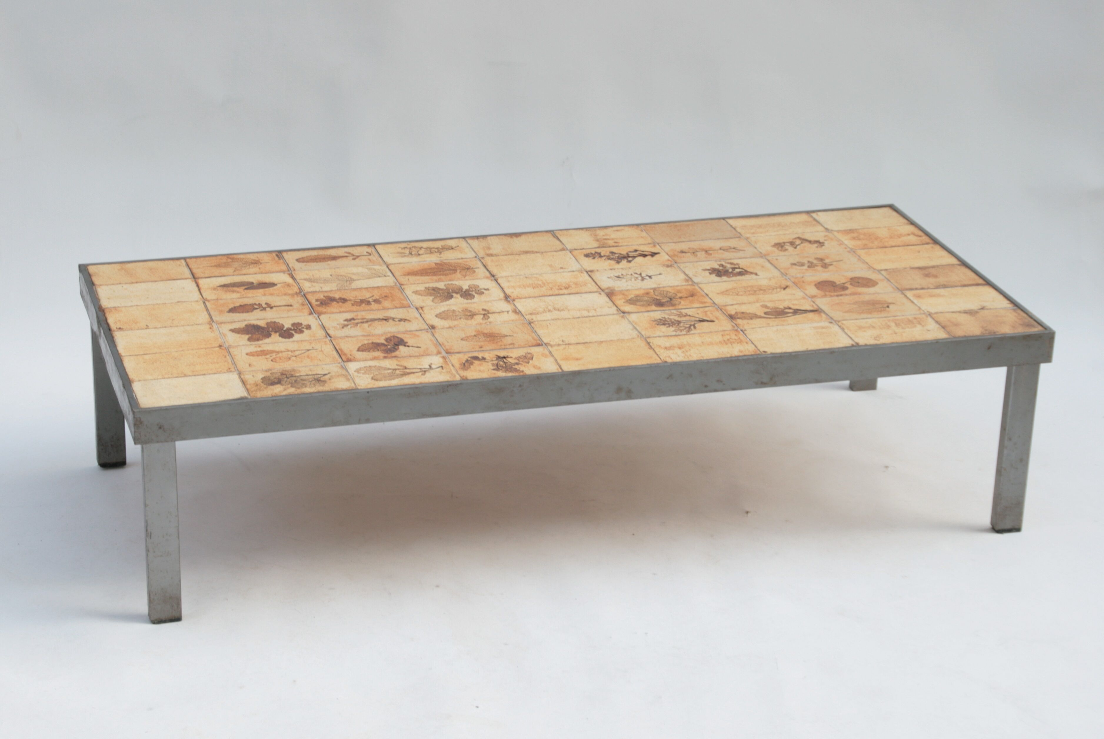 Rectangular metal and cermal herbarium coffee table by Roger Capron, 1960s