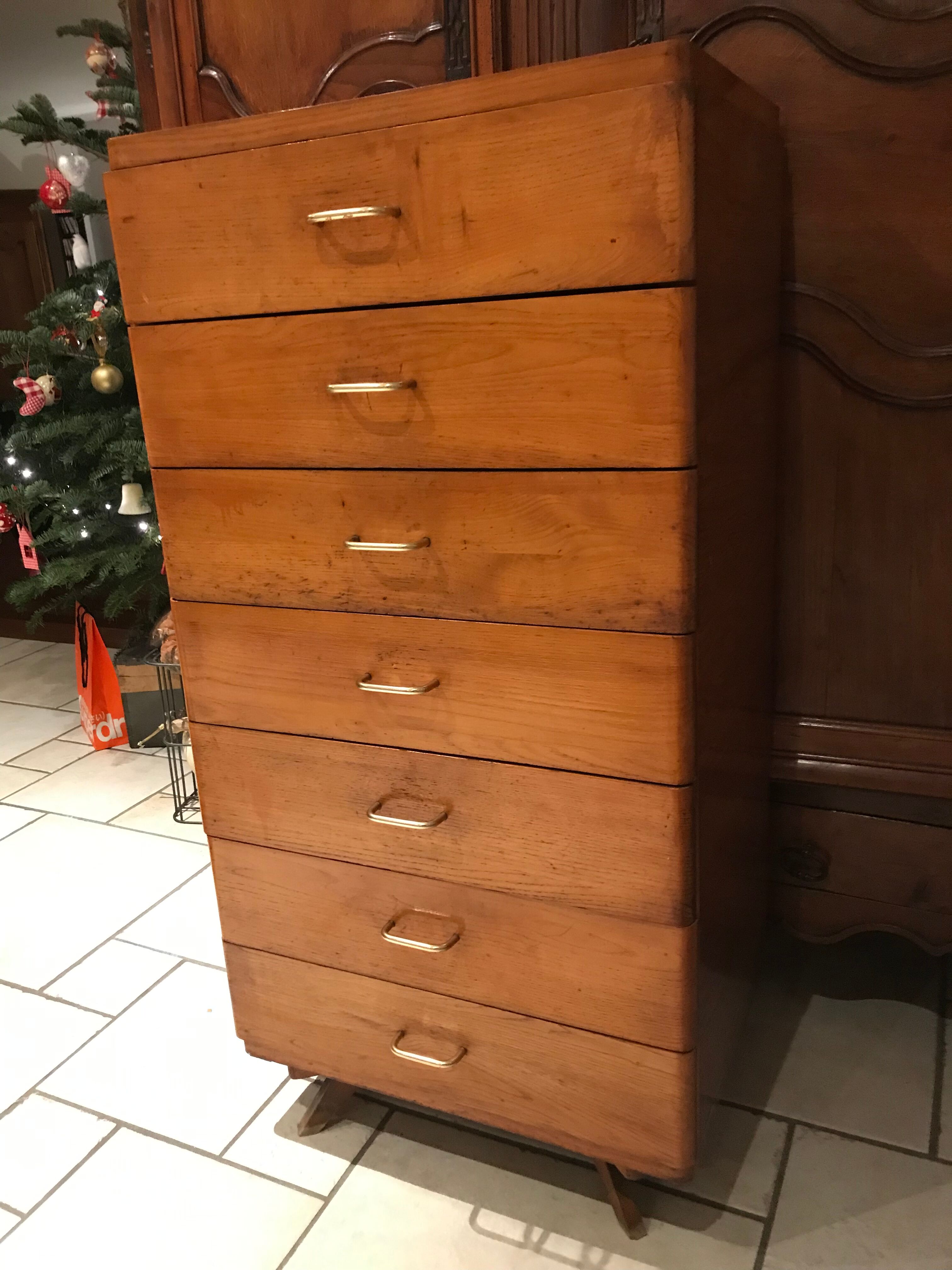 Semainier chiffonnier vintage chêne 1970