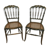 Paire de chaises Chiavari en bois noir a rehauts dorés XIX siècle Napoléon III