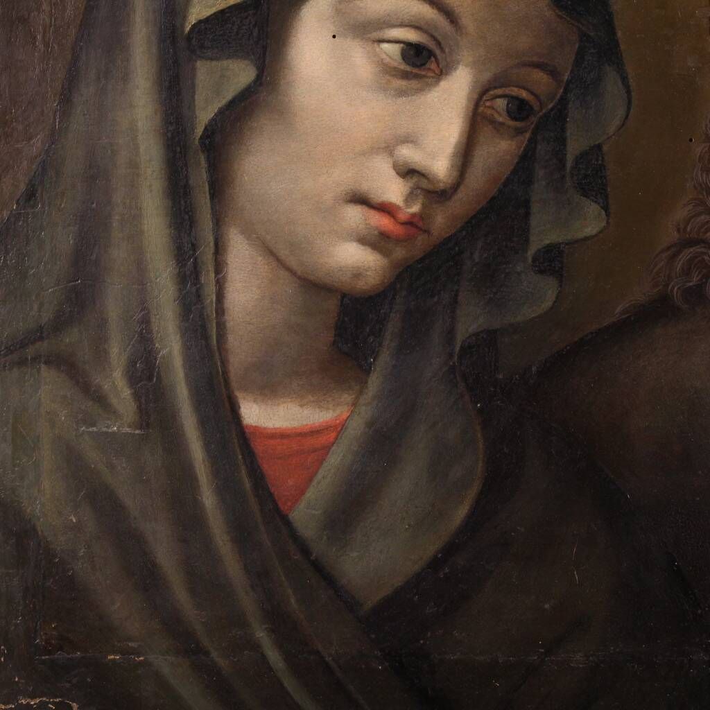 Antique French painting on panel, Christ and the Madonna from 18th century