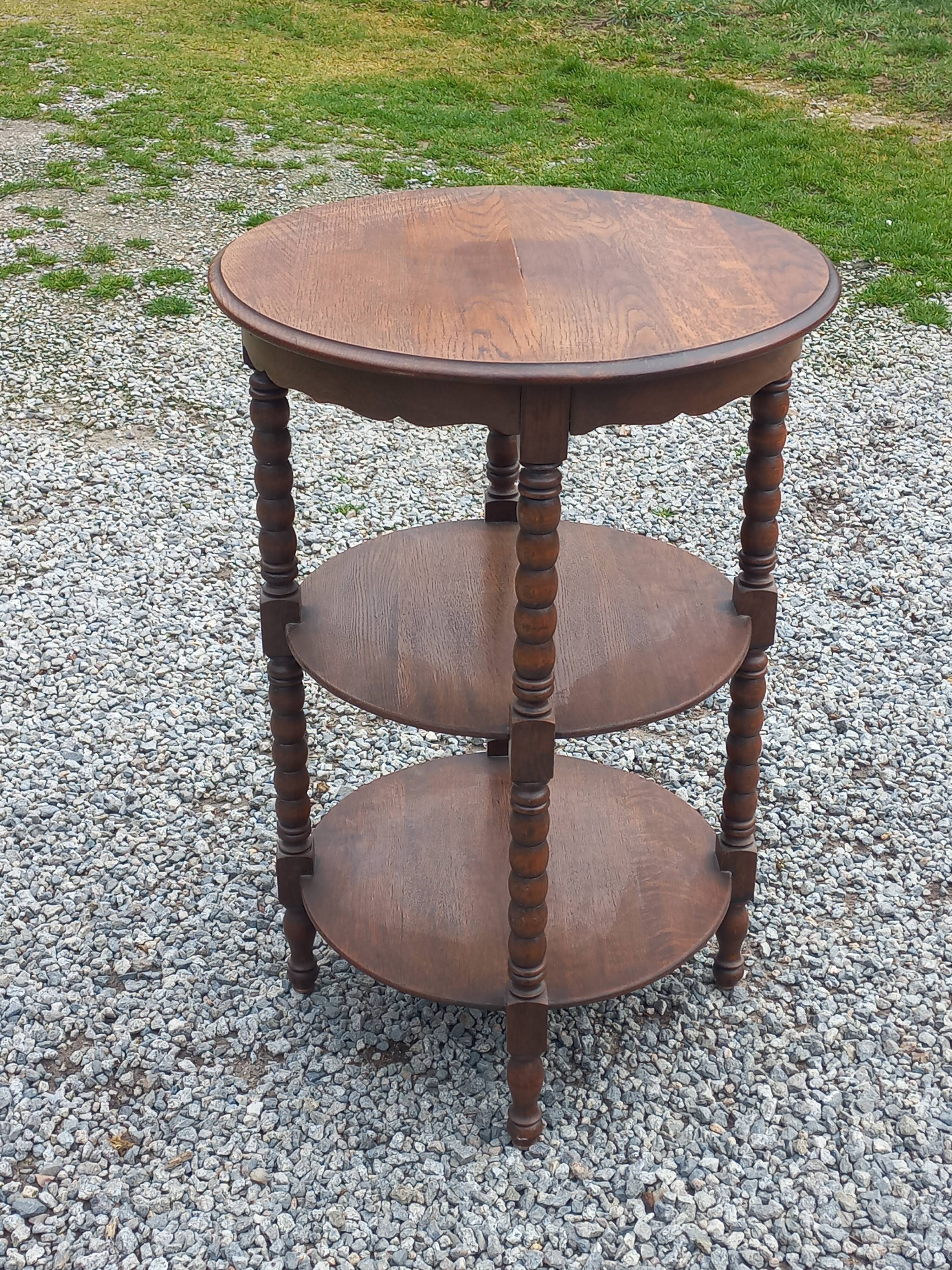 Vintage oak pedestal table with 3 shelves from the 60s