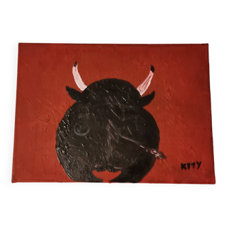 Canvas painting Bull from behind Signed by KMY