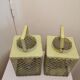 Metal lanterns with garden candles