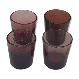 4 glasses in blown glass and bubble of biot glassware signs of amethyst color