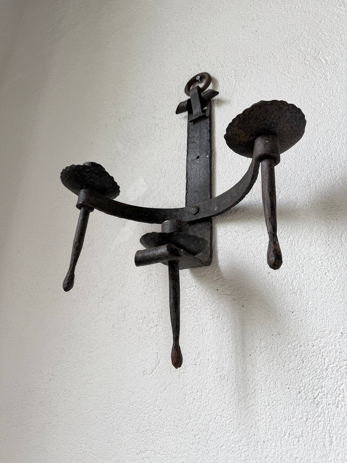 Wrought iron candle holders 1900 brutalist sconces