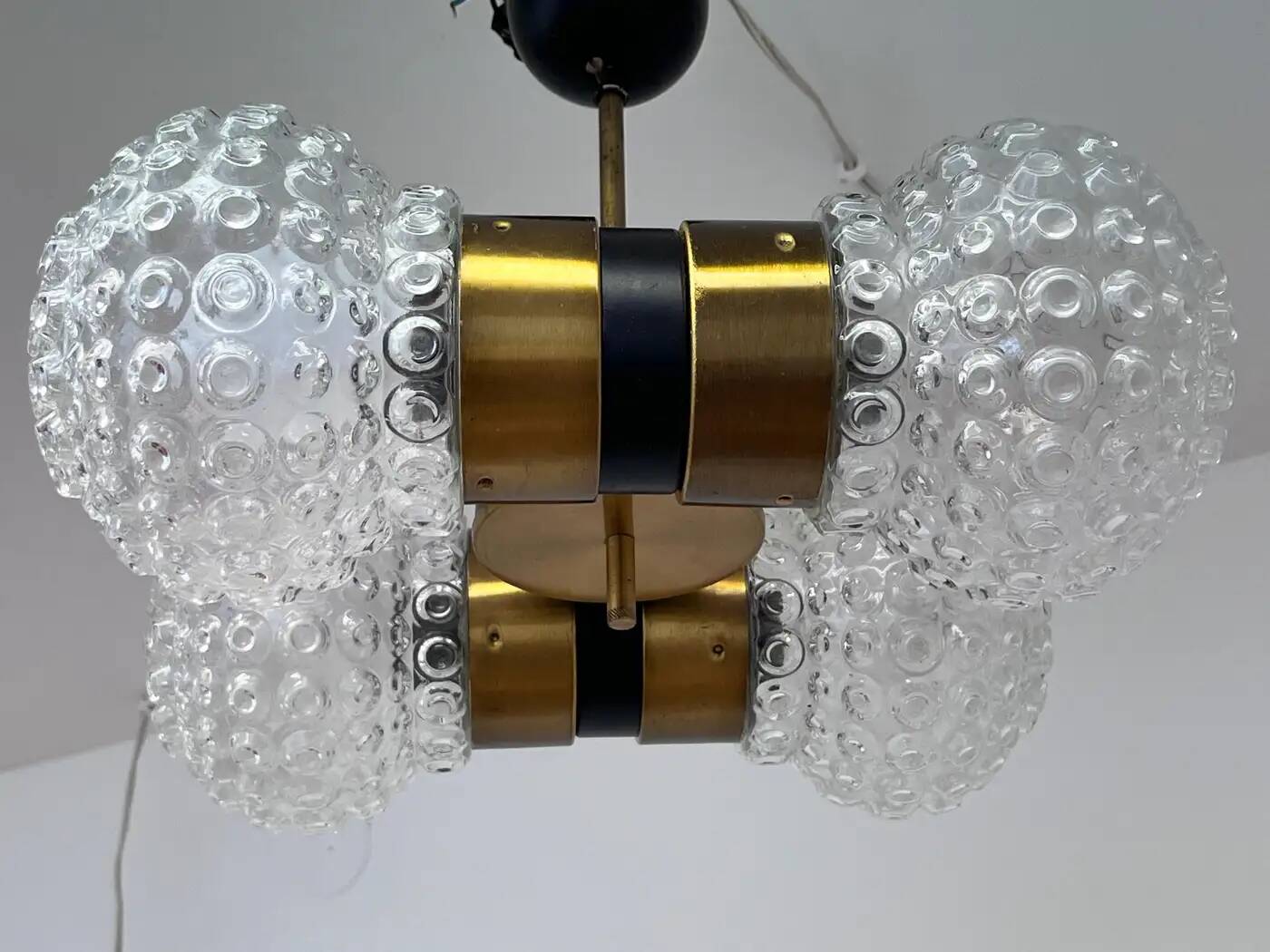 Mid-century glass and brass pendant by Napako, 1960s