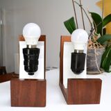 Pair of Louis Kalff opaline and teak wall lights from the 50s/60s