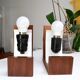Pair of Louis Kalff opaline and teak wall lights from the 1950s/60s