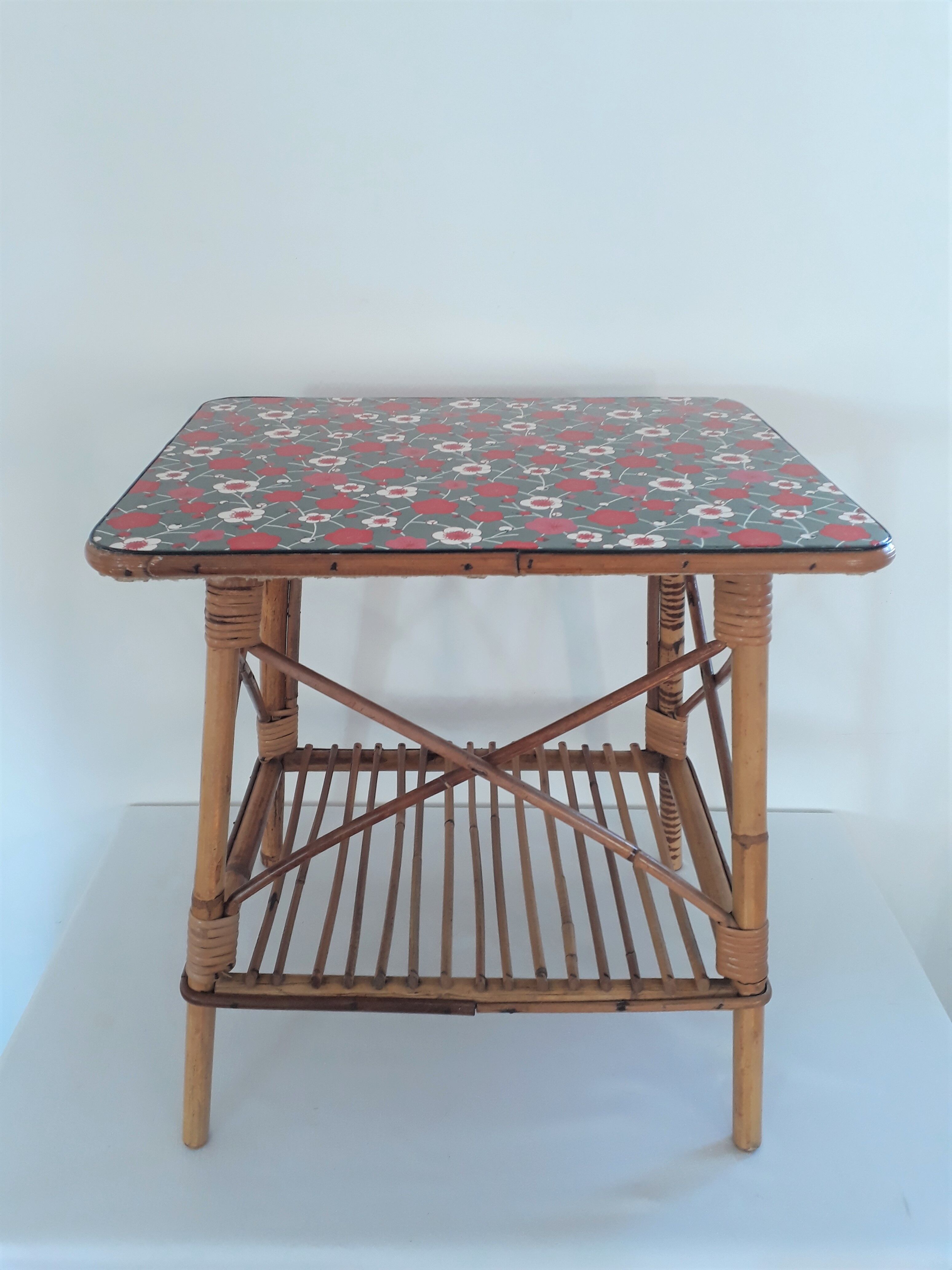 Vintage 60s/70s bedside table rattan wicker and washi paper