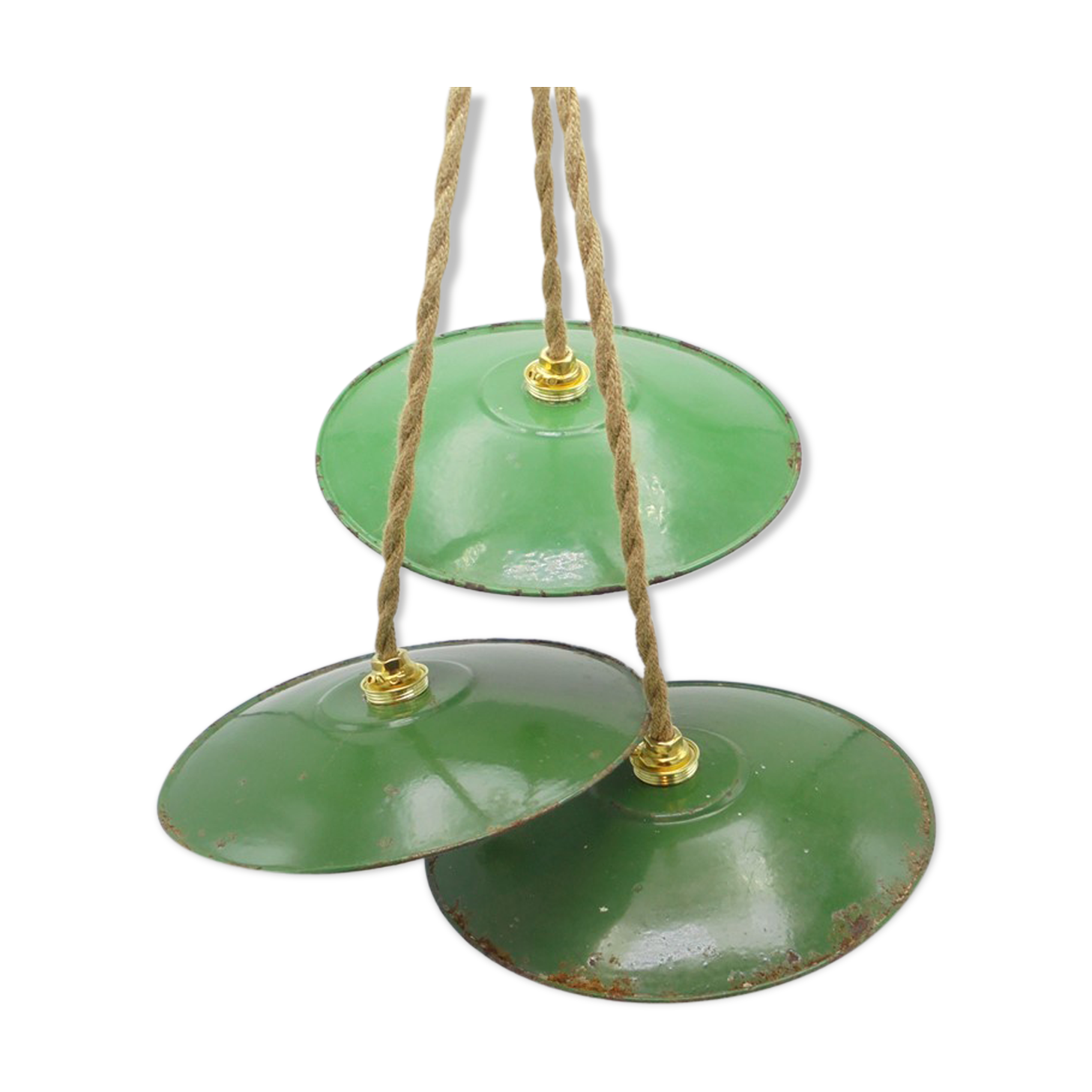 Series of 3 enamelled sheet hanging lamps