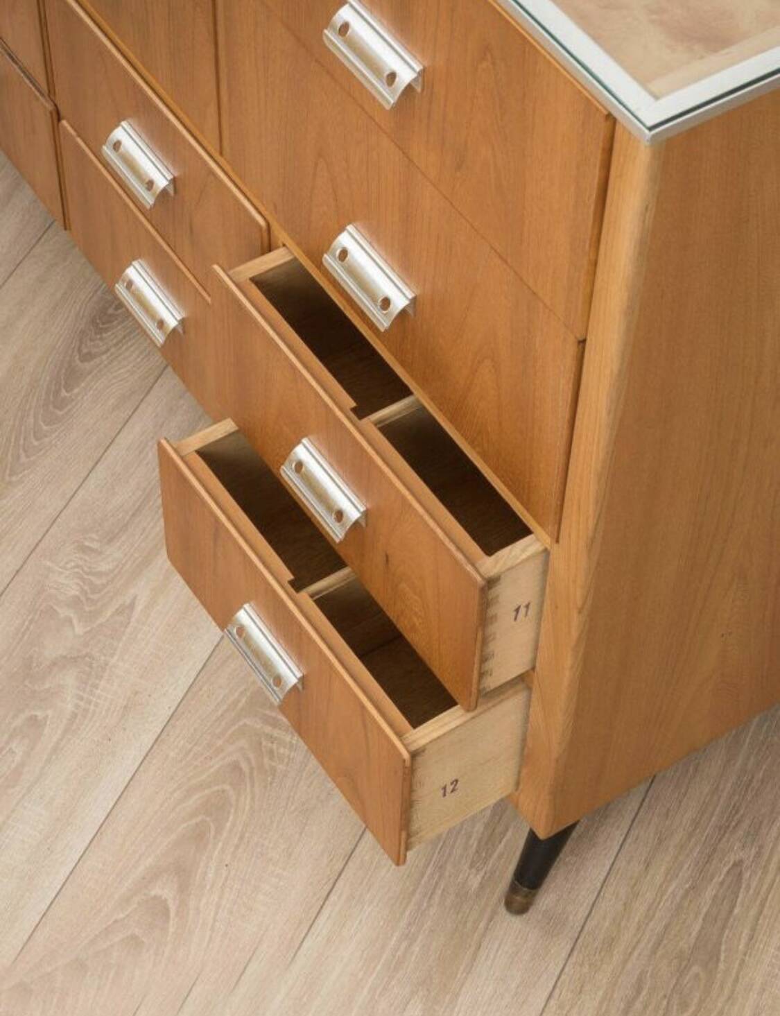 Vintage commercial counter in beech veneer 1950s