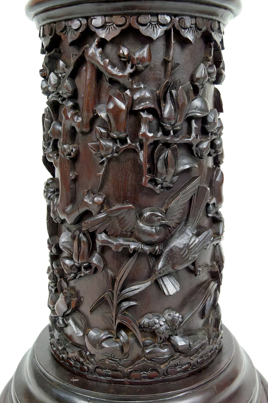Important high Asian column / saddle in carved wood, circa 1880, Indochina