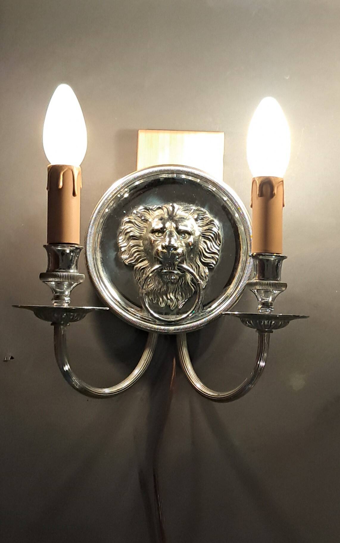 Pair of two-armed silver-plated bronze wall lights from Maison Charles, 1960.