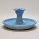 Light blue glazed ceramic candle holder with green speckled signed scorpion stamp