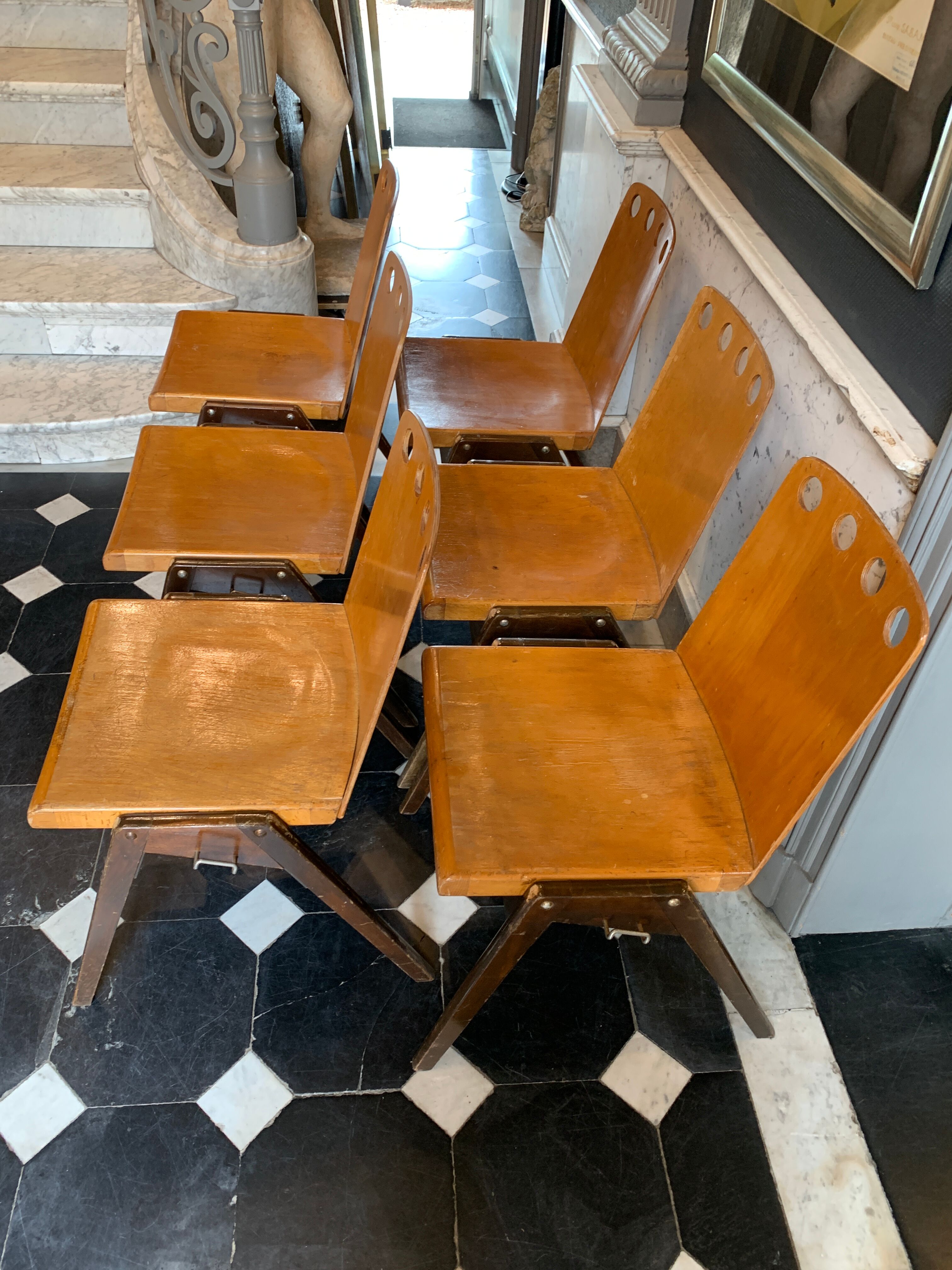 Series of 6 stackable industrial chairs, Roland Rainer for Emil & Alfred Pollak, ca 1950
