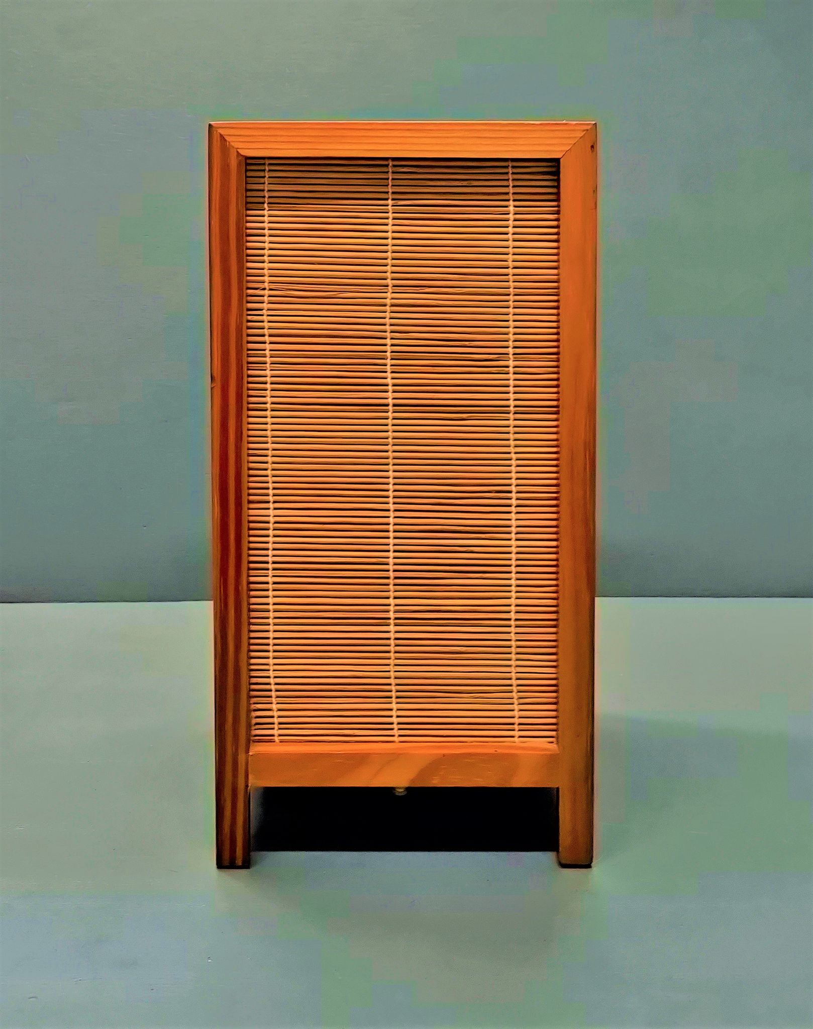 Tarogo Shoji living room lamp in wood and bamboo reeds Japan 80s