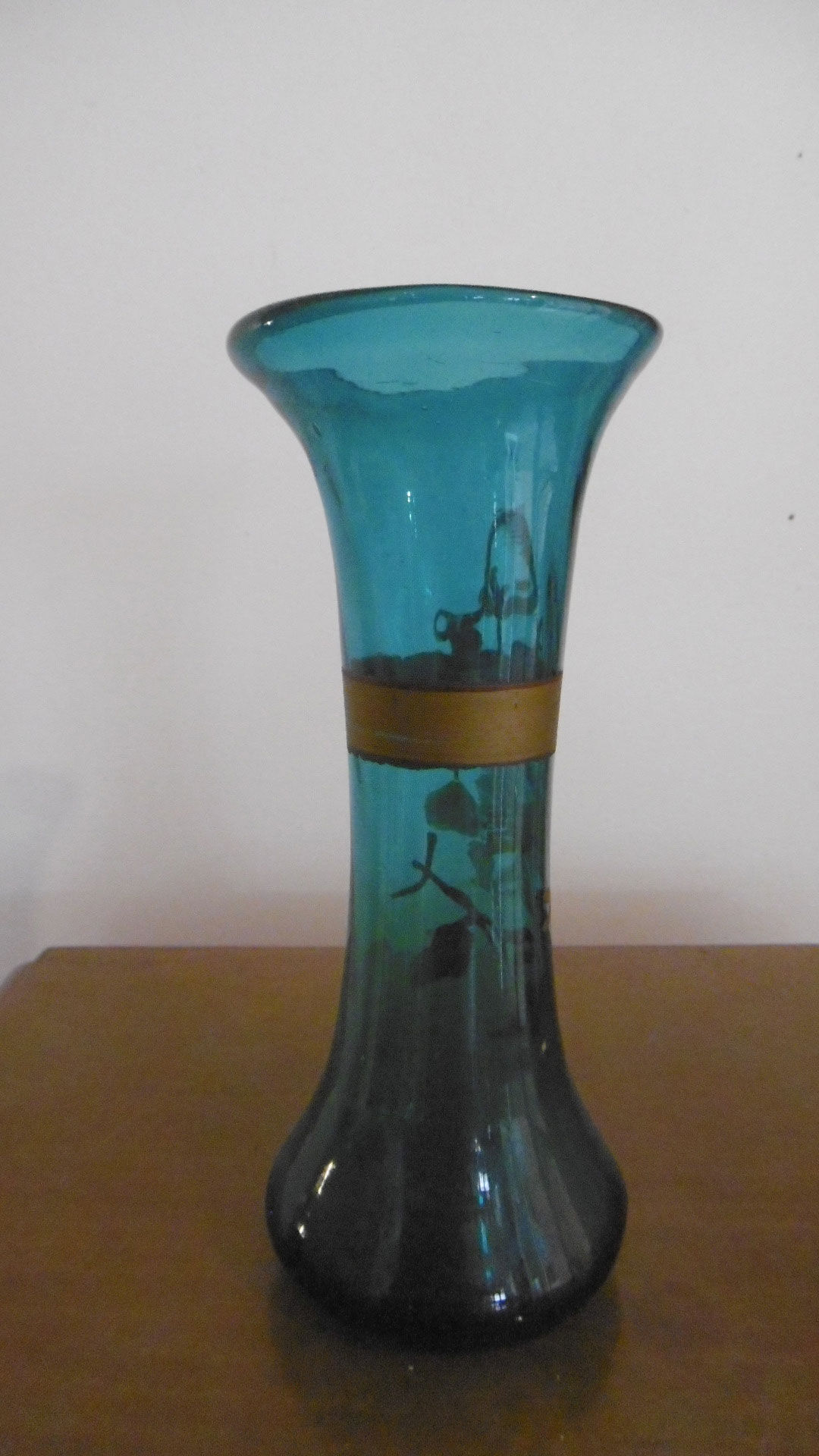Early 20th century vase - turquoise glass and painted decoration