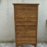 Art Deco chest of drawers in raw wood with 5 drawers.