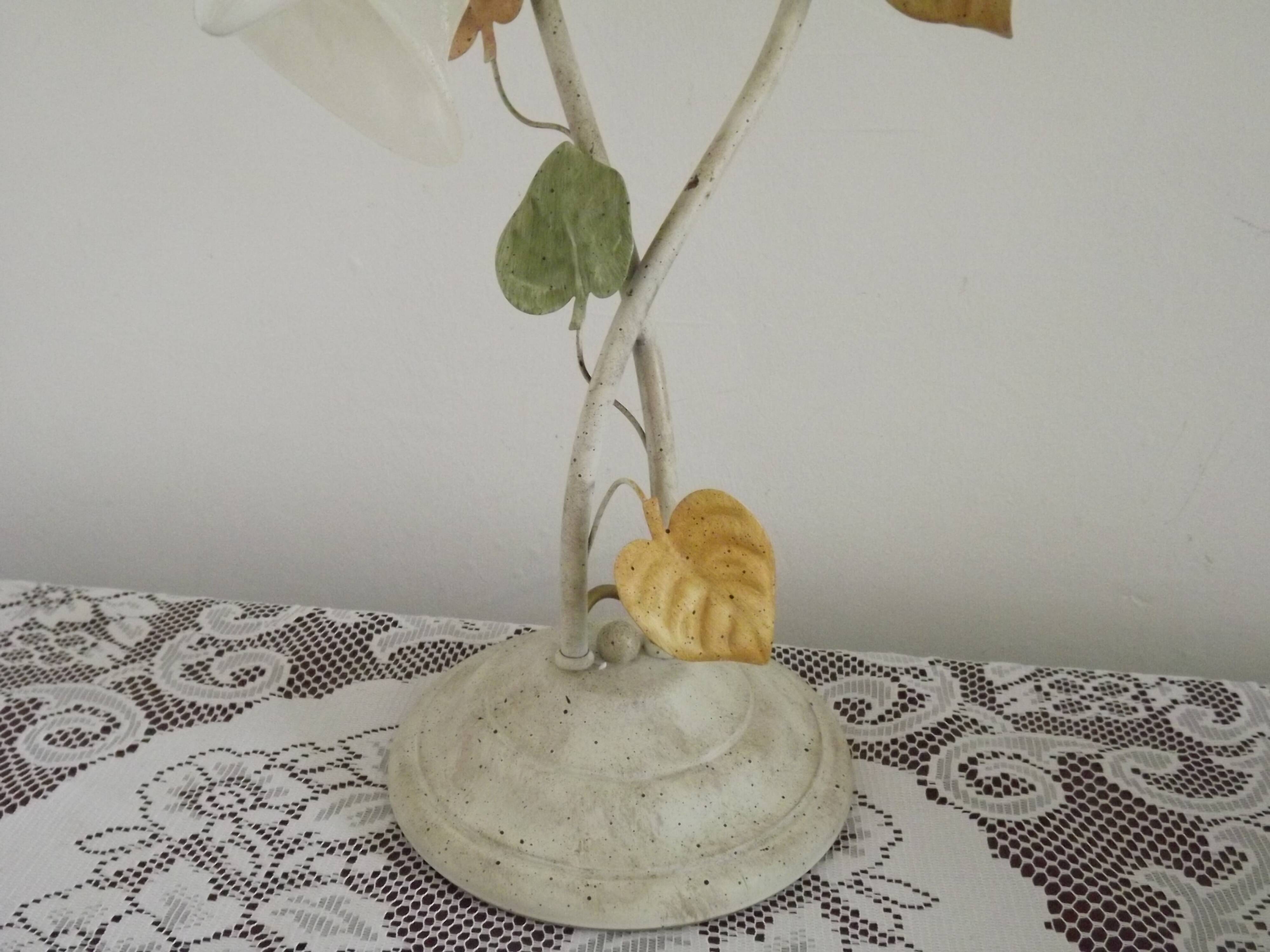 Vintage French double table lamp with glass shade "Autumn Leaves" 5488