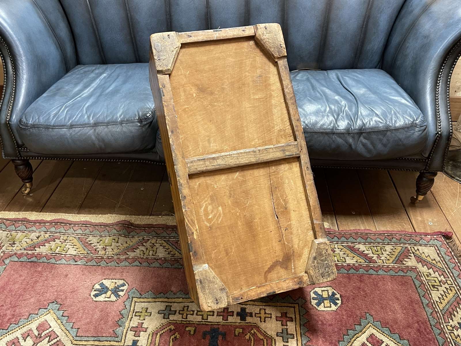1930s English oak dressing table with beveled oval mirror