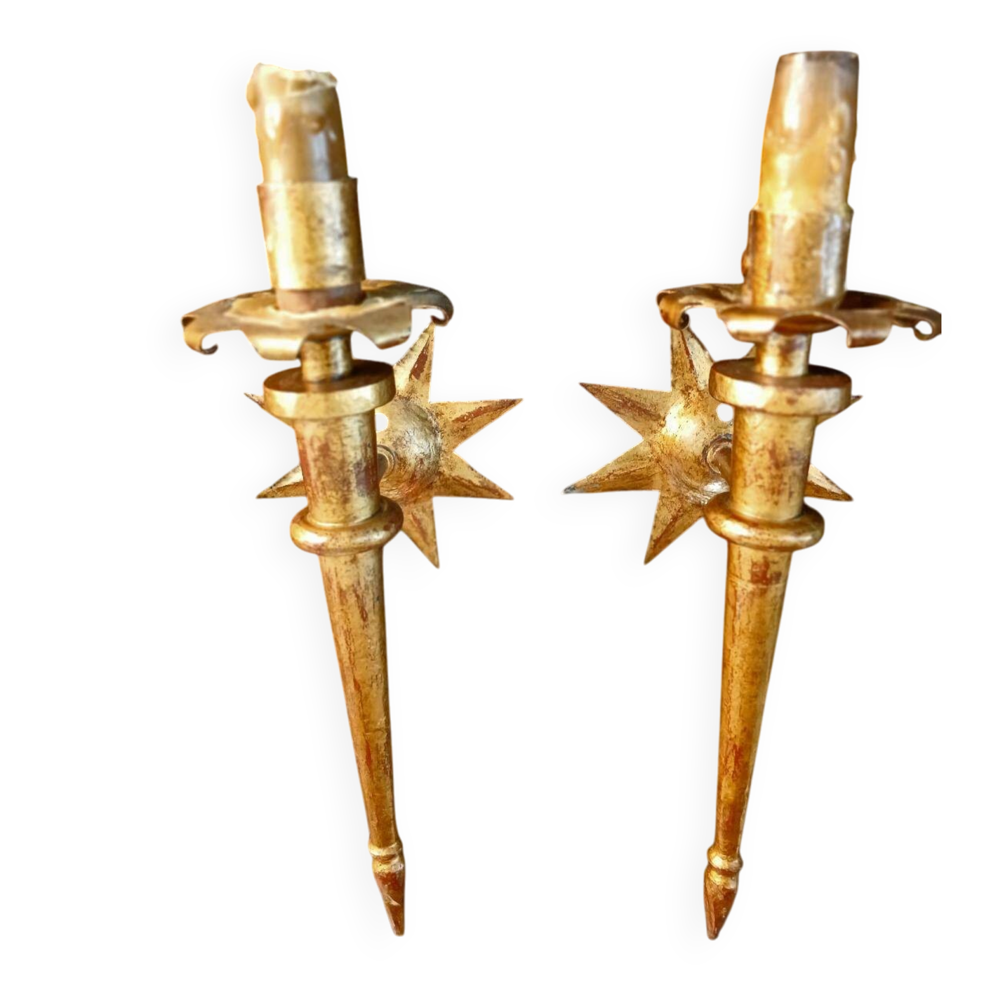 splendid set of gilded iron wall sconces by Gilbert Poillerat