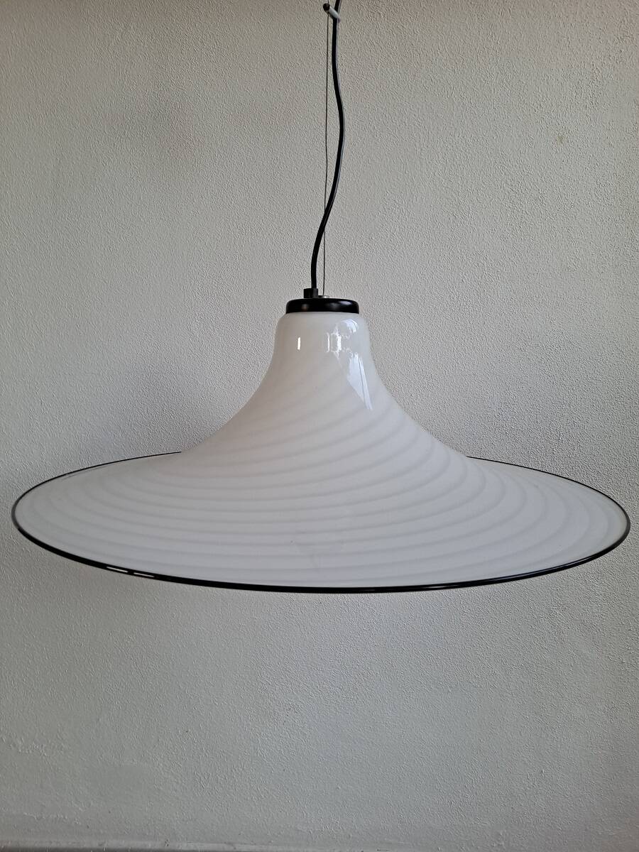 Vintage very large murano white swirl ceiling light black rim