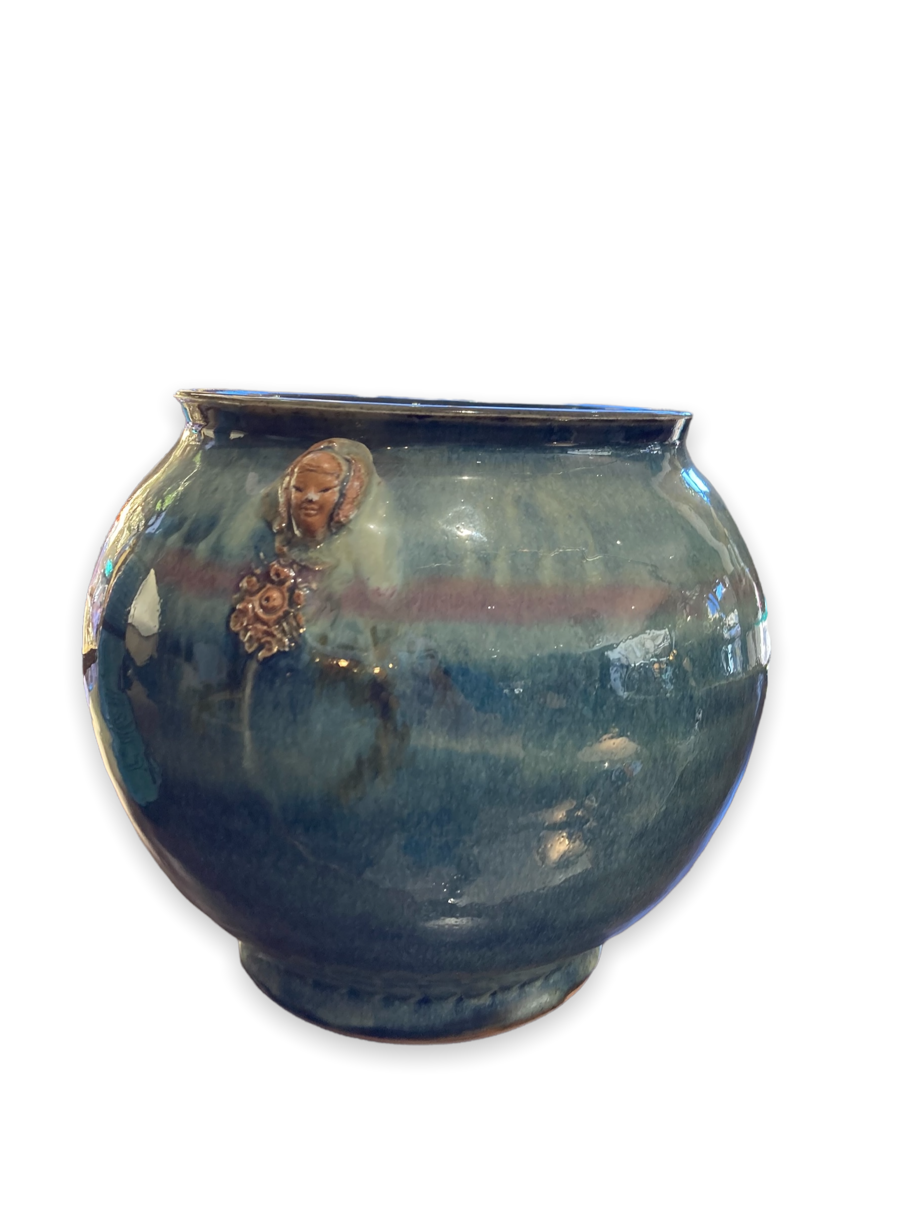 Raku Large Enamelled Ceramic Basin with Anthropomorphic Sockets