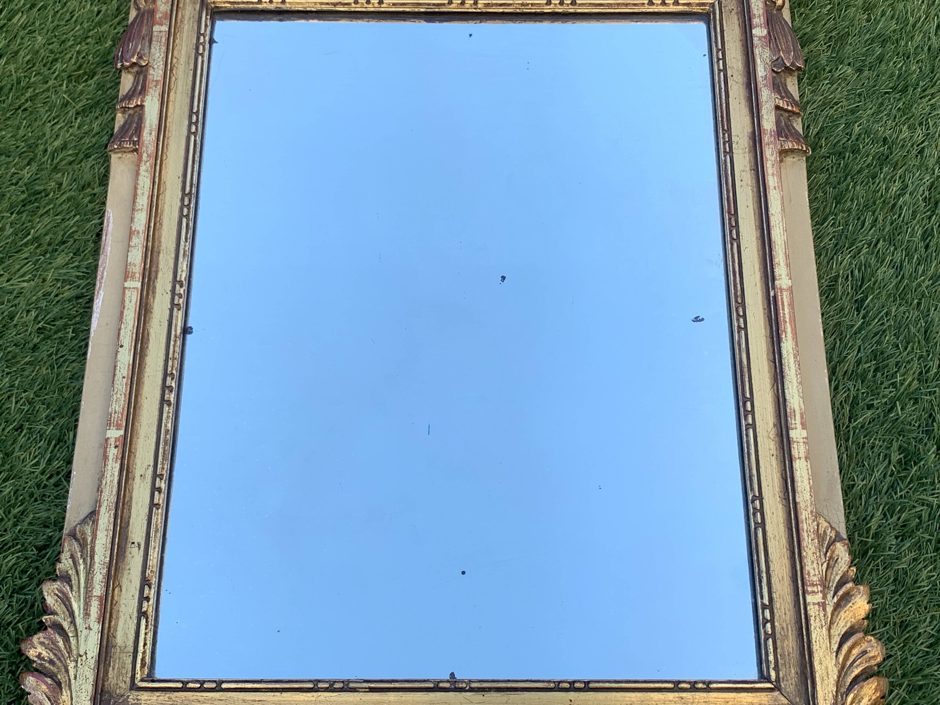 Antique mirror with gilded wood pediment, Louis XVI style