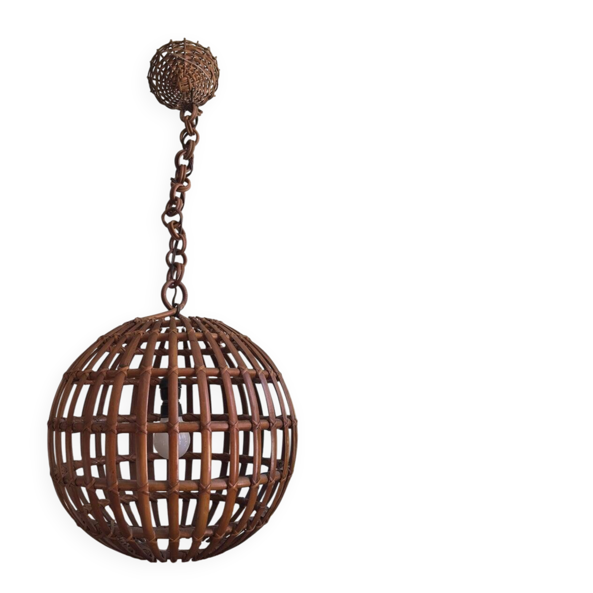 Large Italian spherical wicker pendant light, 1950s.