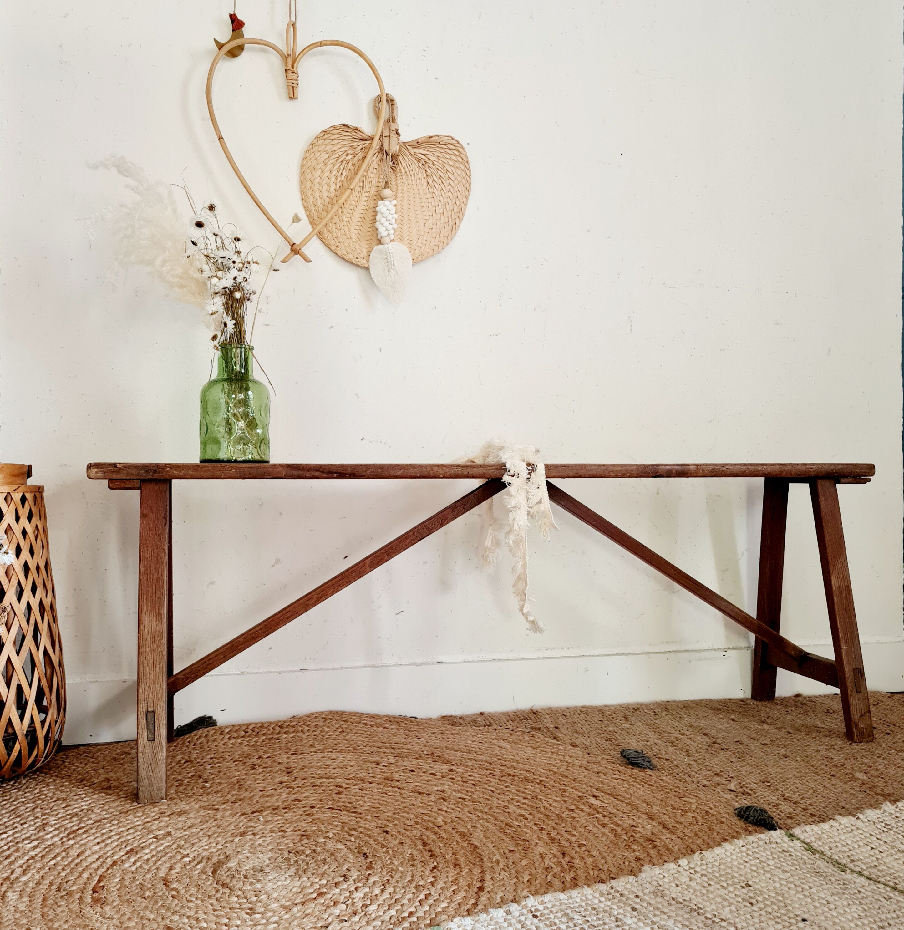 Old country farm bench in wood