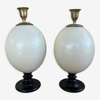 2 chandeliers en œuf d'autruche