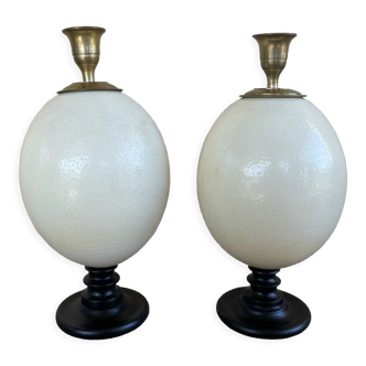 2 ostrich egg candlesticks