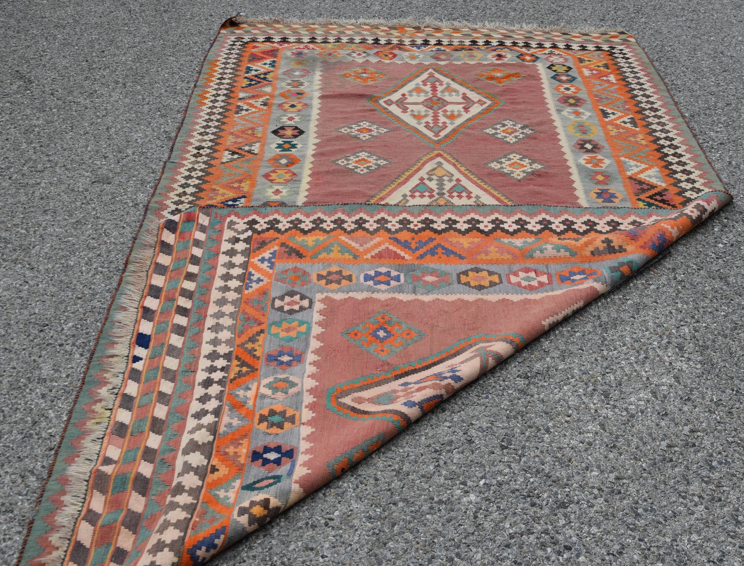 Oriental Kilim Rug Shiraz Gashgaï Antique: 1.50 X 2.85 Metres -