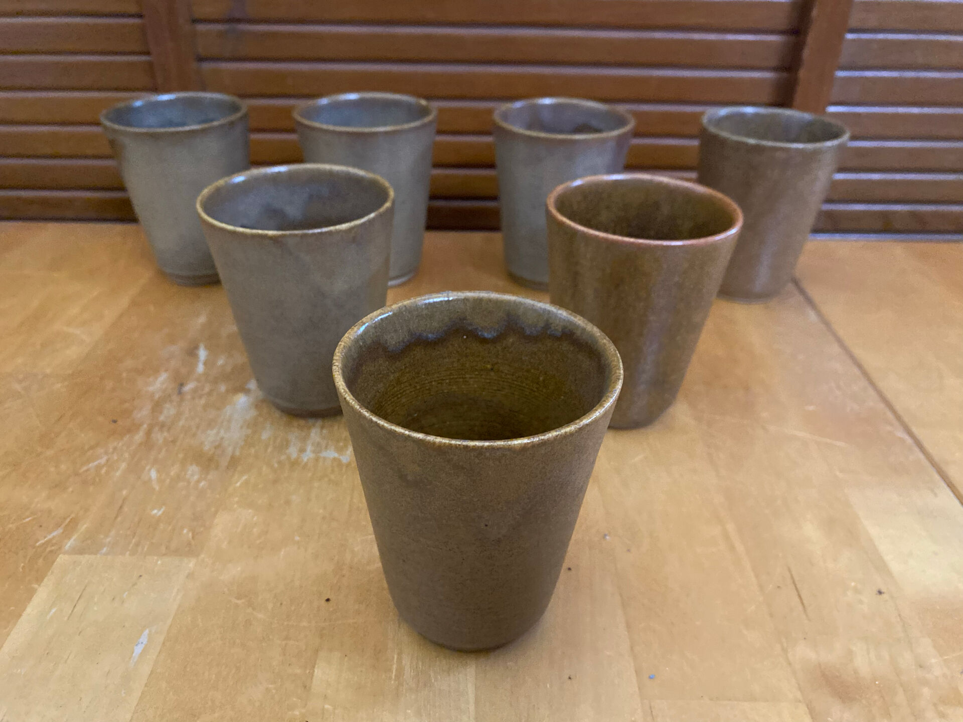 Série De 7 Tasses Gobelets DIGOIN Grès Beige Made In France Vintage #E