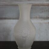 Vintage Italian vase, frosted molded glass vase with floral motifs, pot a f