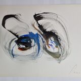 Robert Stenne Abstraction technique mixte aquarelle & encre de chine signé