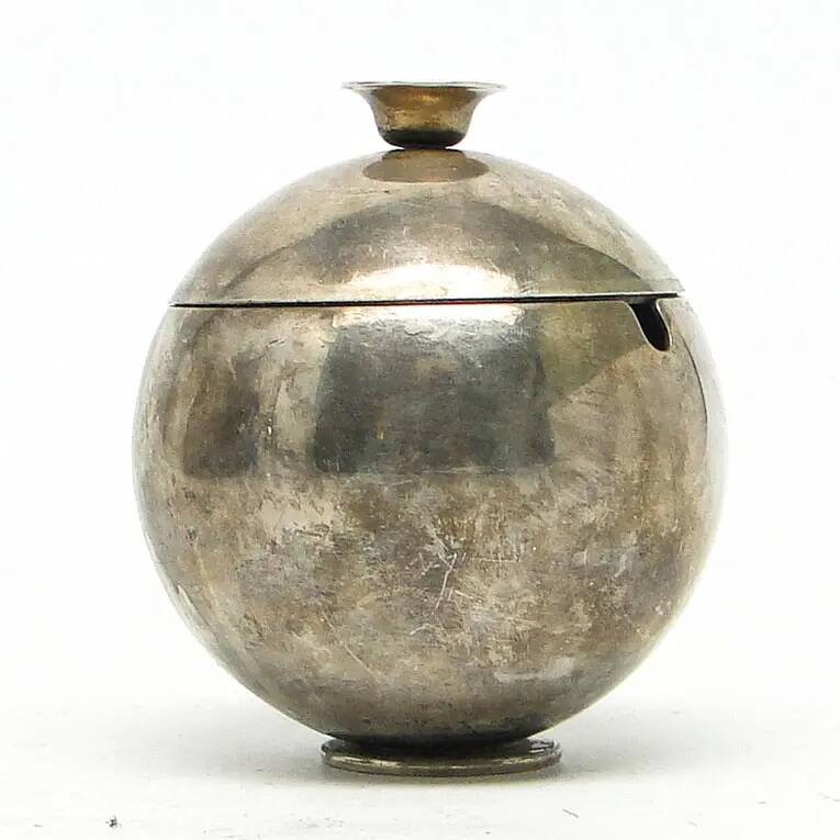 Mid-century modern sugar bowl, silver-plated brass, HEFRA, Poland, 1960s