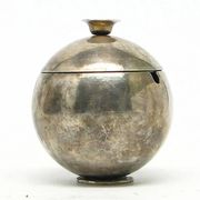 Mid-century modern sugar bowl, silver-plated brass, HEFRA, Poland, 1960s