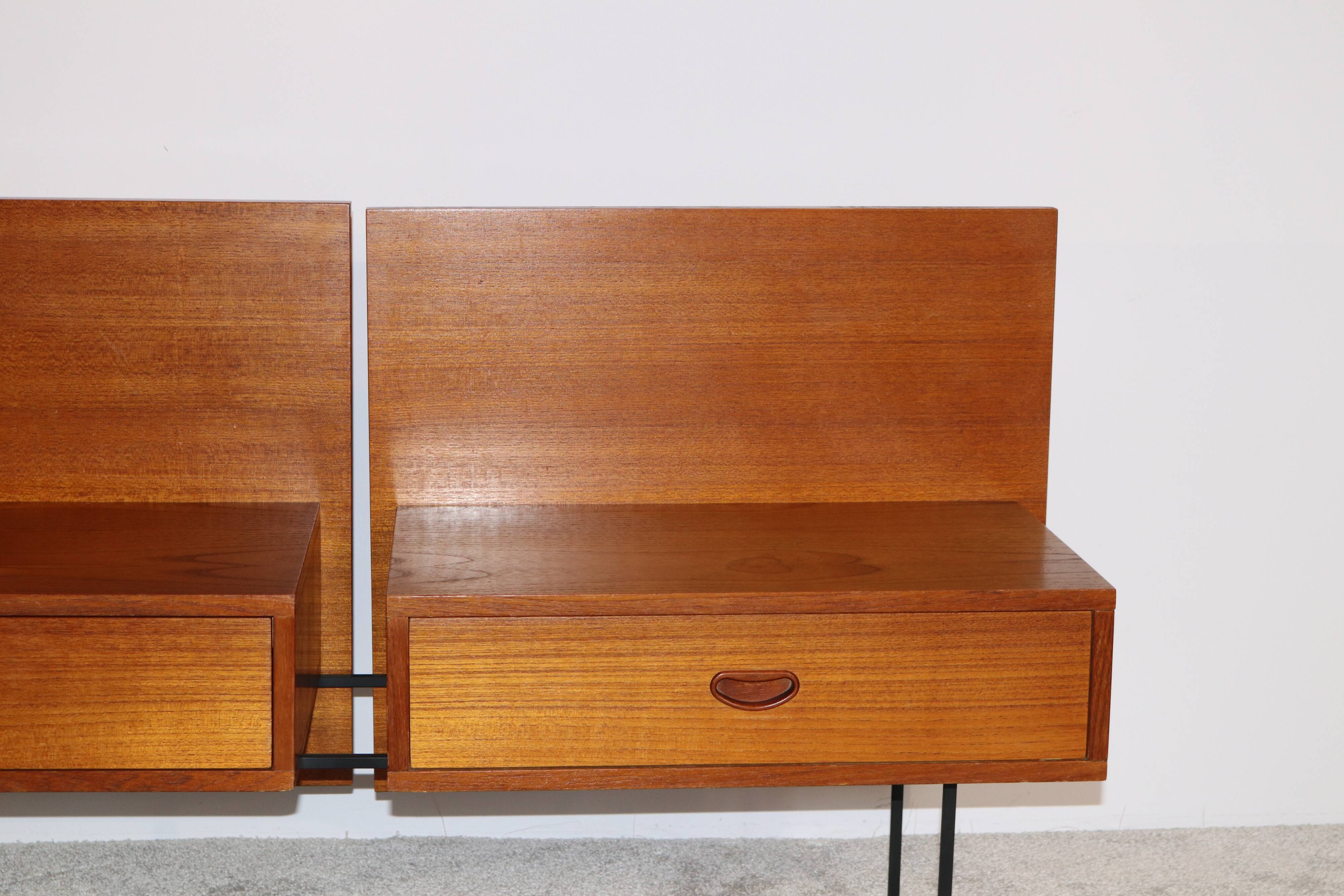 Floating bedside tables in teak veneer - Belgium - 1960's