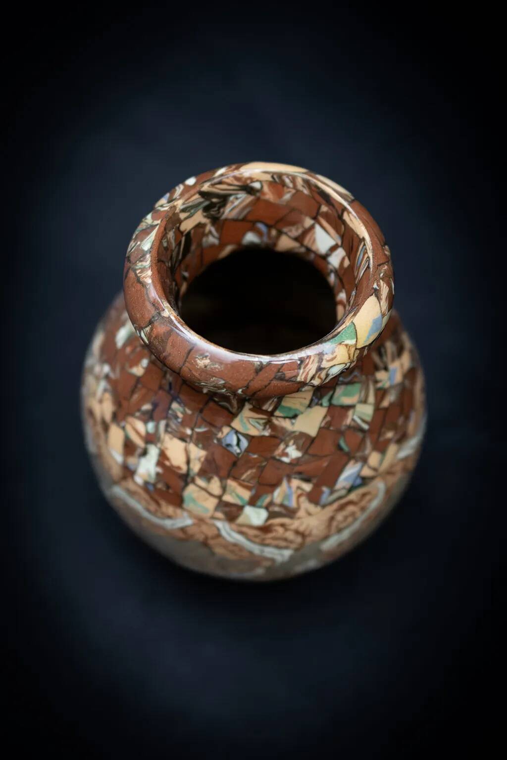 Glazed ceramic vase in mixed brown and beige earth by Jean Gerbino.