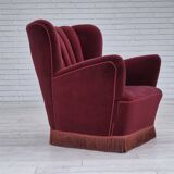 1960s, Danish armchair, original condition, cherry-red furniture velour.