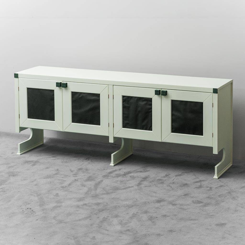 Buffet en legno inserti en pelle verde anni '60 vintage modernariato