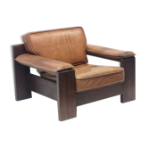 Chaise vintage Leolux en cuir épais couleur cognac par Harry de Groot fabriqué dans les années 60